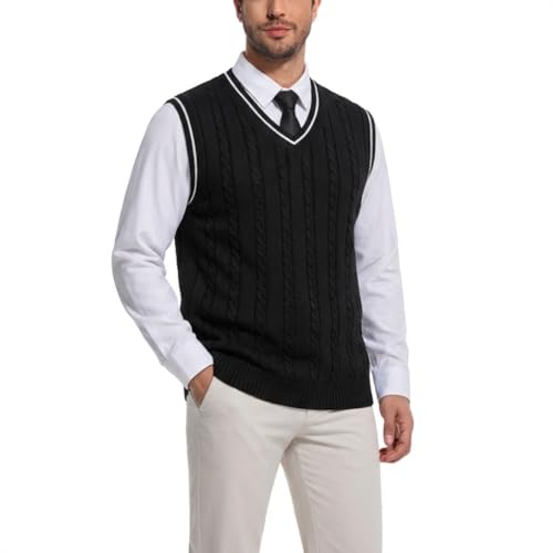 Sweater Vest Men - Men's V Neck Cotton Vest，Pullover Cable Knit Vest for Men Fit Business Casual...