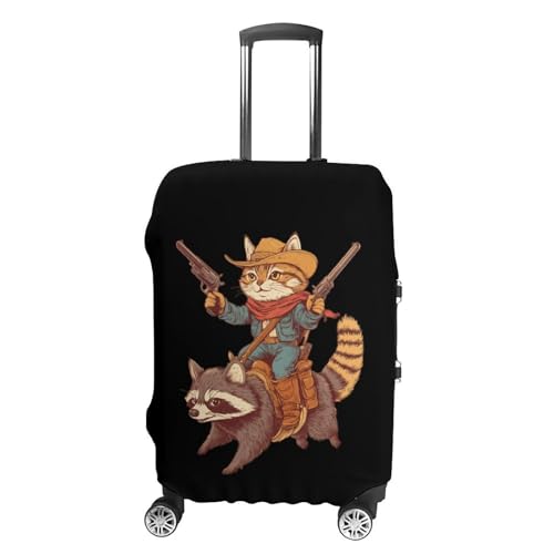 Cat Riding A Raccoon Travel Suitcase Cover Protective Luggage Case Washable Baggage Protector Fits 19-32 Inch M