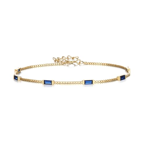 BriLove Dainty Gorgeous 925 Sterling Silver Birthstone Bracelets for Women,Six Emerald Cut Tennis Bracelet Birthday Prom Gifts Jewelry