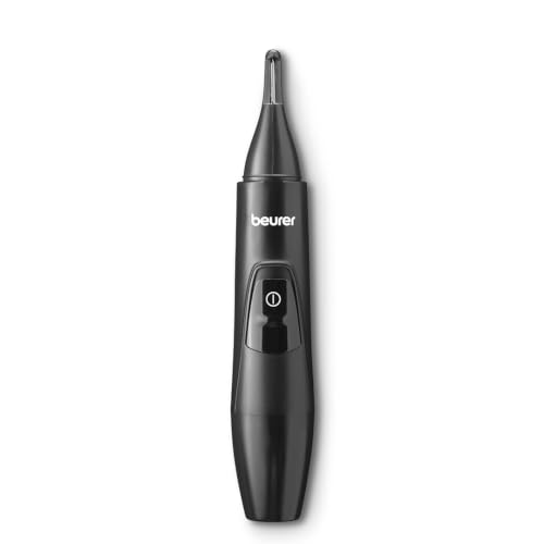 Image of Beurer MN 2X Precision trimmer for men I German Engineering I Eyebrows, Nose & Ear Hair I 3 Stainless Steel Attachments (3 /6mm Combs) I IPX4 Splash-Proof I Battery-Operated I Portable with Storage Bag I 3-Year Warranty I Black in color