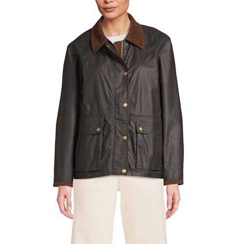 Lands' End Women's Waxed Cotton Barn Jacket Medium Chocolate/Oak Trim