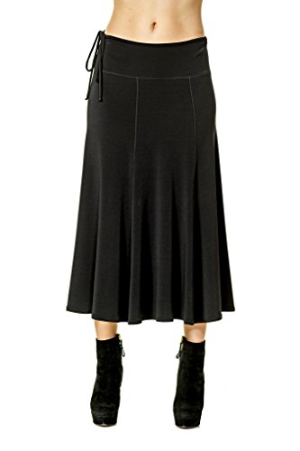 Women's Wide Waistband Long Flair Skirt Black2