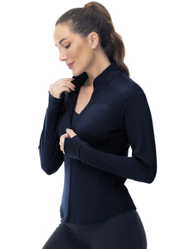 Image of Gopune Women's Workout Athletic Jacket Lightweight Zip Up Yoga Slim Fit Tops with Pockets