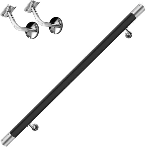Kit de escalera de madera para interiores, barra de soporte redonda antideslizante negra para ancianos, montaje en pared, 180 cm, juego completo seguro y elegante, solución de seguridad para escaleras