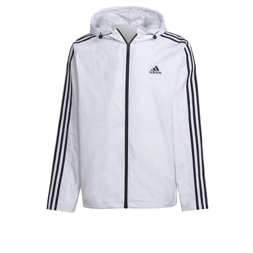 adidas Hombre Essentials 3-Stripes Woven Windbreaker, White, XL