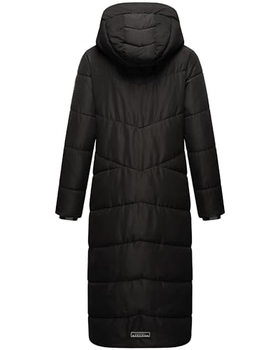 Navahoo Damen Wintermantel warmer Steppmantel extralang mit abnehmbarer Kapuze Hingucker XIV Black Gr. L