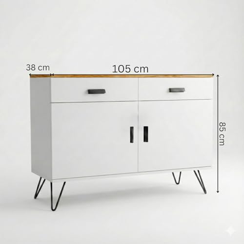 Image of FFO cabinets for Living Room | Wooden Living Room Storage Cabinet with Drawers, Side Cabinet for Bedroom, Modern Wood Finish, 2 Door Cupboard with Metal Legs White and Coach Wood DIY.