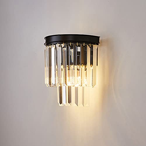 DLHH Aplique de Pared de Cristal Moderno de Metal Negro, lámpara de Pared con Pantalla de Cristal E14 fácil de Instalar, Accesorios de iluminación Decorativos para Interiores para Sala