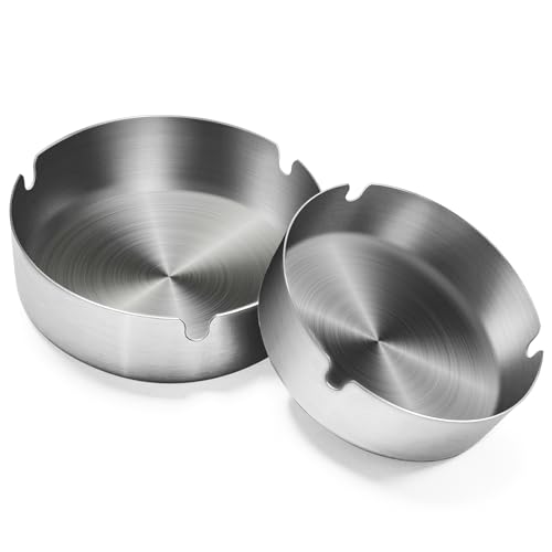 Minfuerang 2 Piezas Cenicero de Acero Inoxidable, 10CM, Cenicero de Puros para Exterior,Balcón,Coche,Fuerte a Prueba de Viento,Agua