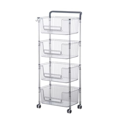 キッチンワゴン 浴室収納ラック 【キャスター付き・ハンドル付き・2/3/4段】キッチン収納カート プラスチック製 頑丈 コンパクト 小物収納 移動式 隙間収納 コーナーラック ベビーワゴン すきま収納 台所 部屋 居間 棚 シェルフラック (4段)