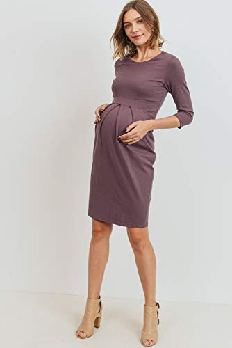Laclef Women's Knee Length Midi Maternity Dress With Front Pleat - Long Sleeve, ¾ Sl Dark Rose, S #TOP7