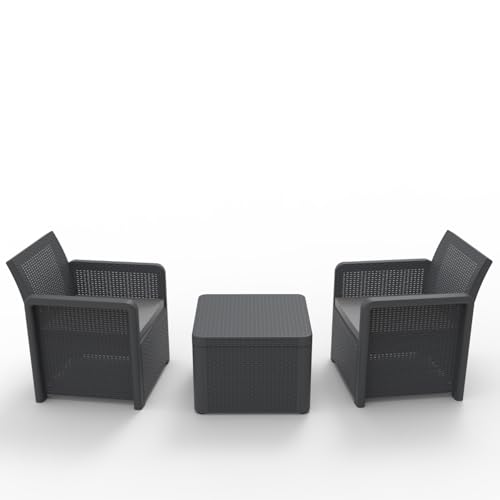 SP Berner - Set de Muebles de Jardín y Terraza Nassau Tete a Tete - 2 Sillones y Mesa de Centro - Fabricado en España con Plástico Reciclado - Grafito