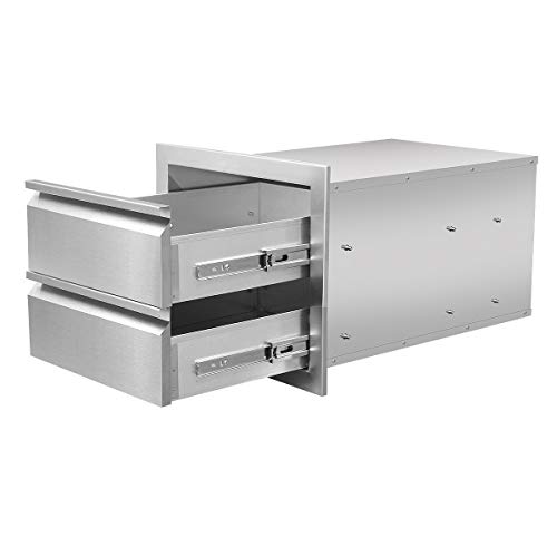 JIE JIN Outdoor Kitchen Drawers Stainless Steel, Double BBQ Drawers Flush Mount for Outdoor Kitchen or BBQ Island (18\" x 15\" x 23.4\")
