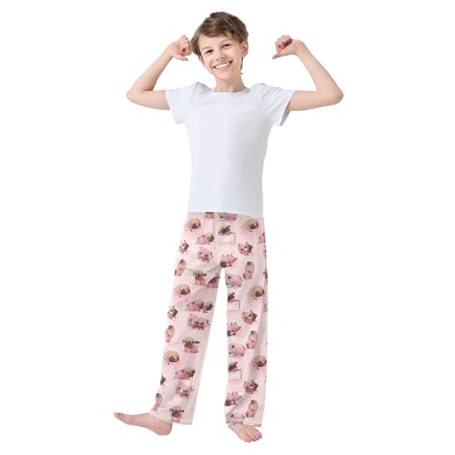 ZZXXB Funny French Bulldog Boys Long Pants Soft Trousers Elastic Waist Kids Lounge Bottoms with Pockets S-XL2