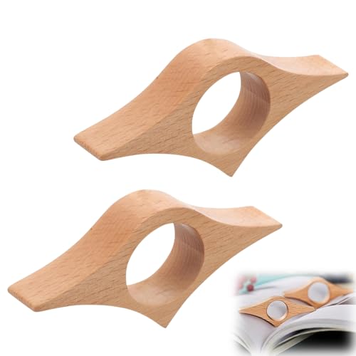 WeddHuis 2 Piezas Sujetador de Páginas para Libros, Marcador de Madera con Anillo para el Pulgar, Accesorio para Lectura Ideal para Amantes de los Libros, Lectores y Profesores (25mm)