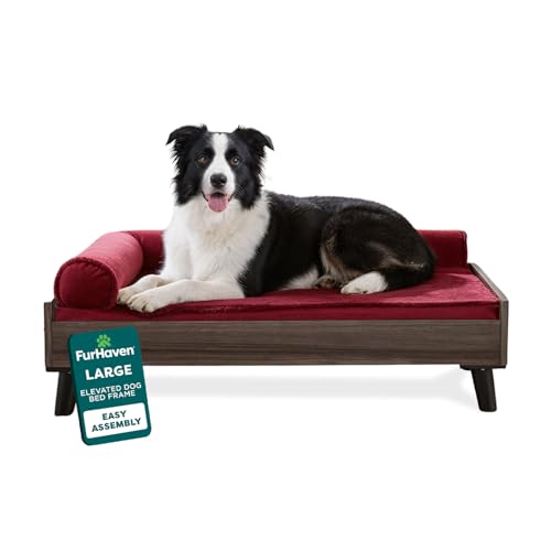 Image of Furhaven Elevated Dog Bed Frame for 36 inch x 27 inch Large Dog Beds, Easy Assembly - Mid-Century Modern Bed Frame - Gray Wash, Large
