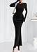 PRETTYGARDEN Women's Fall Fashion 2025 Long Sleeve Maxi Dress Ribbed Knit Boat Neck Bodycon Casual Dresses Going Out Outfits (Black,Medium)
