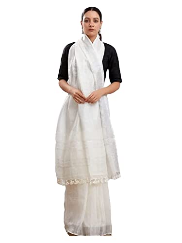 Image of STB-SILK TEXTILES BHAGALPUR Women's Bhagalpuri Linen Saree With Blouse Piece