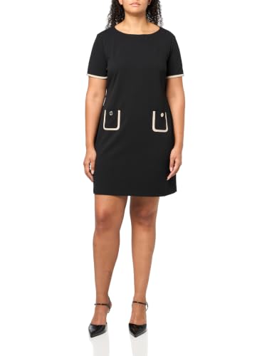 Image of Tommy Hilfiger Women's Short Sleeve Jewel Neck Contrast Piping Mini Shift Dress