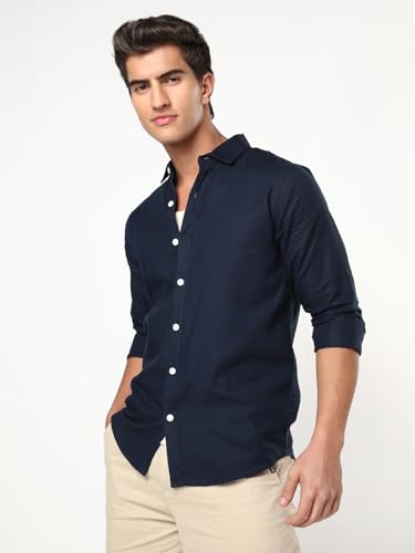 Image of Urbano Fashion Men's Linen Blend Full Sleeve Relaxed Fit Casual Solid Shirt