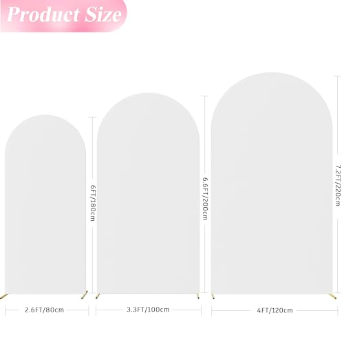 Image of Wokceer Wedding Arch Cover (7.2FT, 6.6FT, 6FT) Set of 3 Spandex Fitted Wedding Arch Stand Covers for Round Top Chiara Arch Backdrop Stands Cover for Birthday Party Ceremony Banquet Decor White