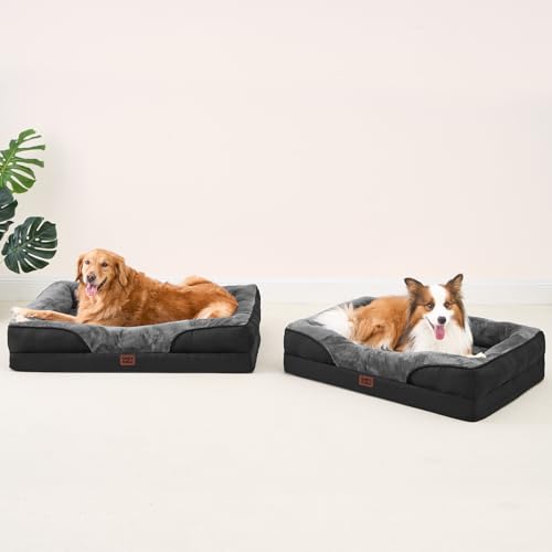 EHEYCIGA Orthopädisches Hundebett Kleine Hunde, 89x56x16.5cm, Memory Foam Waschbar und Wasserdicht Hundekorb mit 4 Rändern, Hundesofa Hundecouch rutschfest, Grau/ Schwarz-9