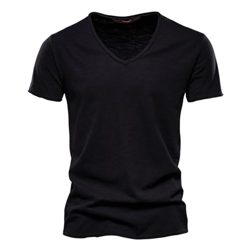 Einfarbig V Neck Tshirt Herren Weiss Baumwolle Kurzarm Shirt 10 Farben Regular fit T-Shirt Herren Sportshirts 2025 Sommer Basic T-Shirt Größe S-5XL