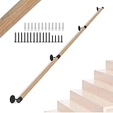 10FT Round Wooden Stair Handrail,Indoor Staircase Handrail,Wall Mount Support Stair Railings, Non-Slip Safety Corridor,Loft,Patio,Guardrail,Home Wood Hand Railings for Elderly,Children