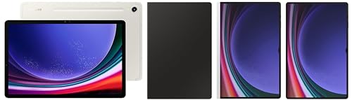 Image of Samsung Tab S9 Ultra, RAM 12 GB, ROM 256 GB Expandable, Wi-Fi Tablet, Beige with S9 Ultra Screen Protector, Transparent & S9 Ultra Notepaper Screen, White & S9 Ultra Book Cover Keyboard, Black