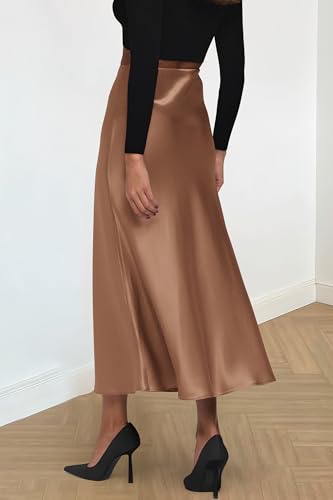 Prettygarden Women'S Summer Midi Satin Skirt Dressy Casual High Waisted A Line Flowy Ruffle Elegant Party Skirts  thumb #1