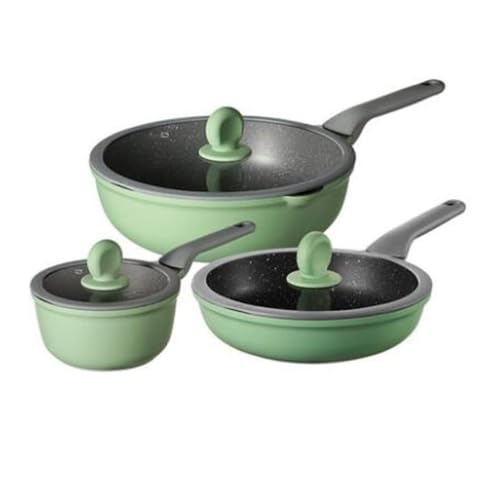 Cooking Pot, Cookware Set Pots and Pans Set 3Pcs Cookware Set Wok Frying Pan Milk Pot with Lid Medical Aluminum Alloy Non-Stick Cooking Pot Set Kitchen Cooking Pot Set Cooking Pan Set