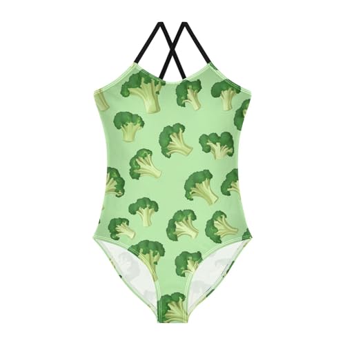 Broccoli Florets Girls One Piece Swimsuits Green Color Sport Halter Swimwear Beach Bathing Suit 3T