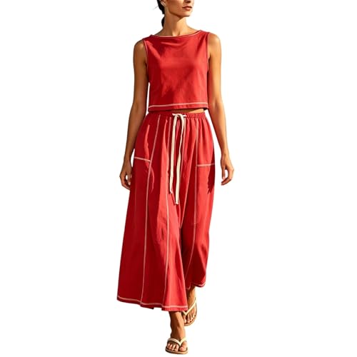 Combinaison d'été 2 pièces en mousseline unie style bohème pour femme