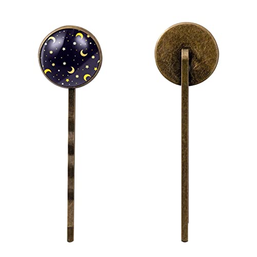 Épingles à cheveux jaunes lune et étoiles bleu foncé pour sorties - 2