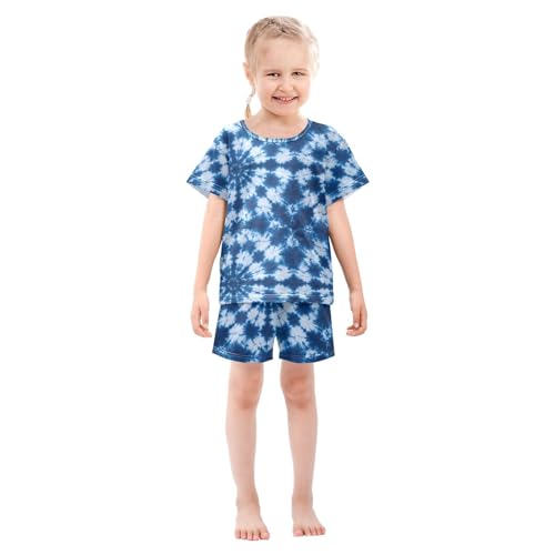 Pajama Sets Blue White Tie Short Sleeve Summer Sleepwear 2 Piece Pjs3