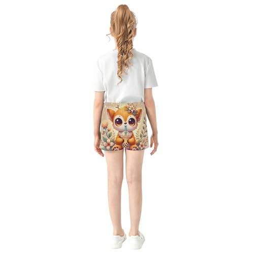 Girls Cute Fox Boba Tea Floral Print Lounge Shorts Kids Athletic Pajama Sleep Summer Clothes, X-Small3