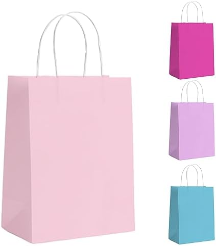 GIFTSAY Light Blue Party Bags 30 Pcs Paper Gift Bags for Kids Party, Paper Bags with Handles, Small Gift Bags Ideal for Birthday, Wedding, Baby Shower, Hen Party-15×8×21 CM