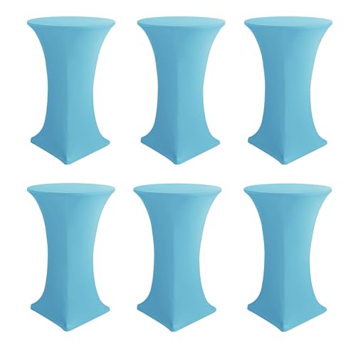 Cocktail Table Covers-Spandex Round High Top Table Cloths 6 Pack 32x43 Inch-Light Blue Stretch Fitted Bar Tall Tablecloth for Pub Bistro Highboy Party Banquet Height Folding Satnding Tables