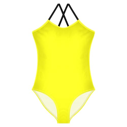 Pigsaly Girls One Piece Swimsuits Yellow Kids Cross Back Swimwear Primary Color Toddler Beach Sport Bathing Suit 5-6T