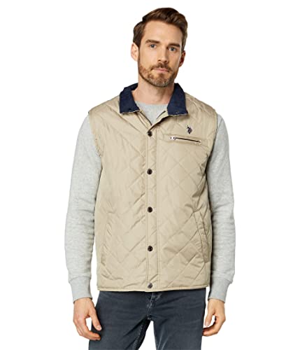 U.S. Polo Assn. Men's Diamond Quilted Vest Outerwear, thomston Khaki, M