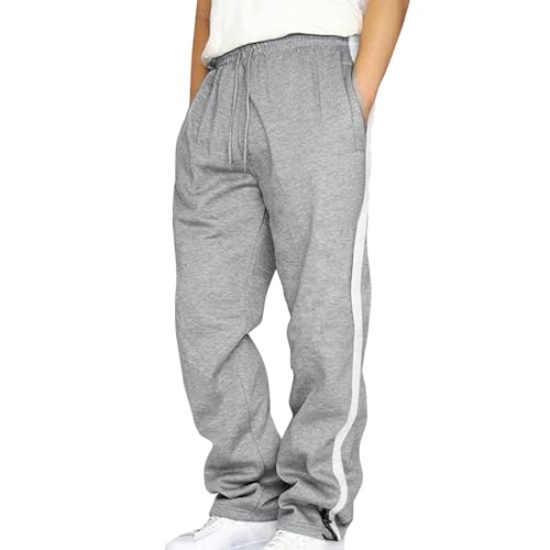Sweat Pants for Mens Casual Striped Wide Leg Joggers Loose Straight Open Bottom Fleece Workout Sweatpants Trousers
