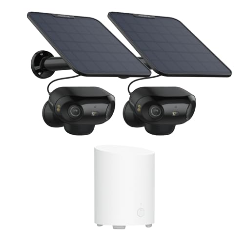 Reolink Kit de Seguridad con 2× Argus 4 Pro Negro+ 1× Home Hub Mini, Cámaras 4K WiFi Exterior Solar, Visión Nocturna ColorX F1.0, Gran Angular 180°, WiFi 6 2,4/5 GHz, Hub con Almacenamiento Local