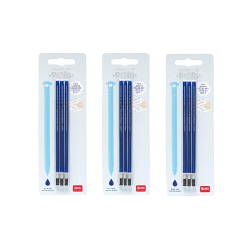 Legami - Gelschreibermine radierbar Set 9 Stück Höhe 13 cm Thermosensible Tinte Blau Spitze 0 7 mm (3er Set Blau)