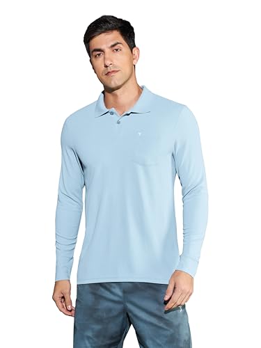 Image of TECHNOSPORT Men Polyester Slim Fit Polo Neck Full Sleeve Matpiq T-Shirt with Patch Pocket for Regular Use