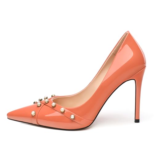 ROSERWISH Women Classic Pointed Toe High Heels Sexy Stiletto Pumps Patent Office Lady Casual Heels Party Wedding Prom Dress Shoes with Pearl 4 Inch2