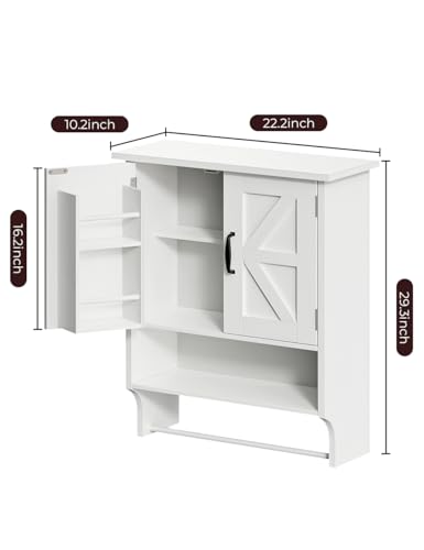 Vantic Farmhouse Bathroom Wall Cabinet with Tower Bar, Wall Mounted Wood Medicine Cabinet with Adjustable Shelves, Over The Toilet Space Saver Storage Cabinet for Bathroom & Laundry Room, White - Image 3