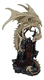 Ebros 11.75' Tall Gothic Skeleton Bone Dragon Perching On Rocky Stone Mountain with Multi Tower Castle Figurine Shadow Ghost Alchemy Drake Fantasy Dungeons and Dragons Decor