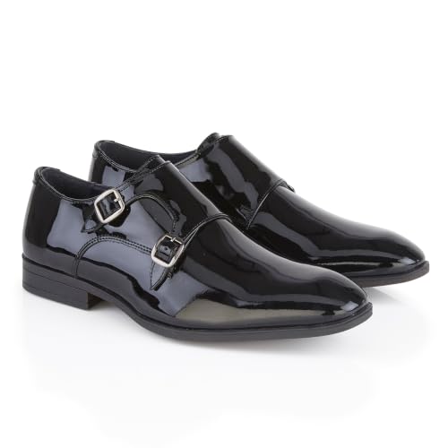 Image of Silver Street London Men's Botim Patent Double Monk Strap Shoes Black