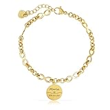 Made by Nami Personalized Infinity Link Bracelet for Women – Custom Engraved Coin Disc Charm, 18K Gold Plated Stainless Steel, Adjustable Bracelet, Personalized Gift for Her (Design 2)