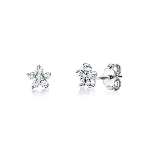 Sterling Silver Small Flower Stud Earrings for Women and Girls Simulated Birthstones 6mm